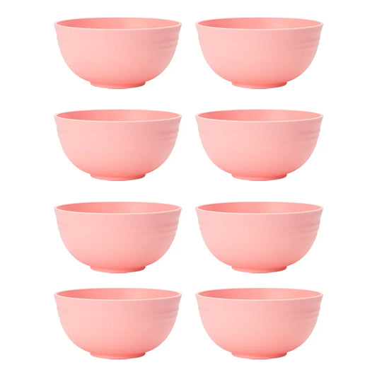 Hemasa 4/6/8pcs Pink food bowl Reusable plastic cutlery for dessert snacks Portable camping food bowls for going out