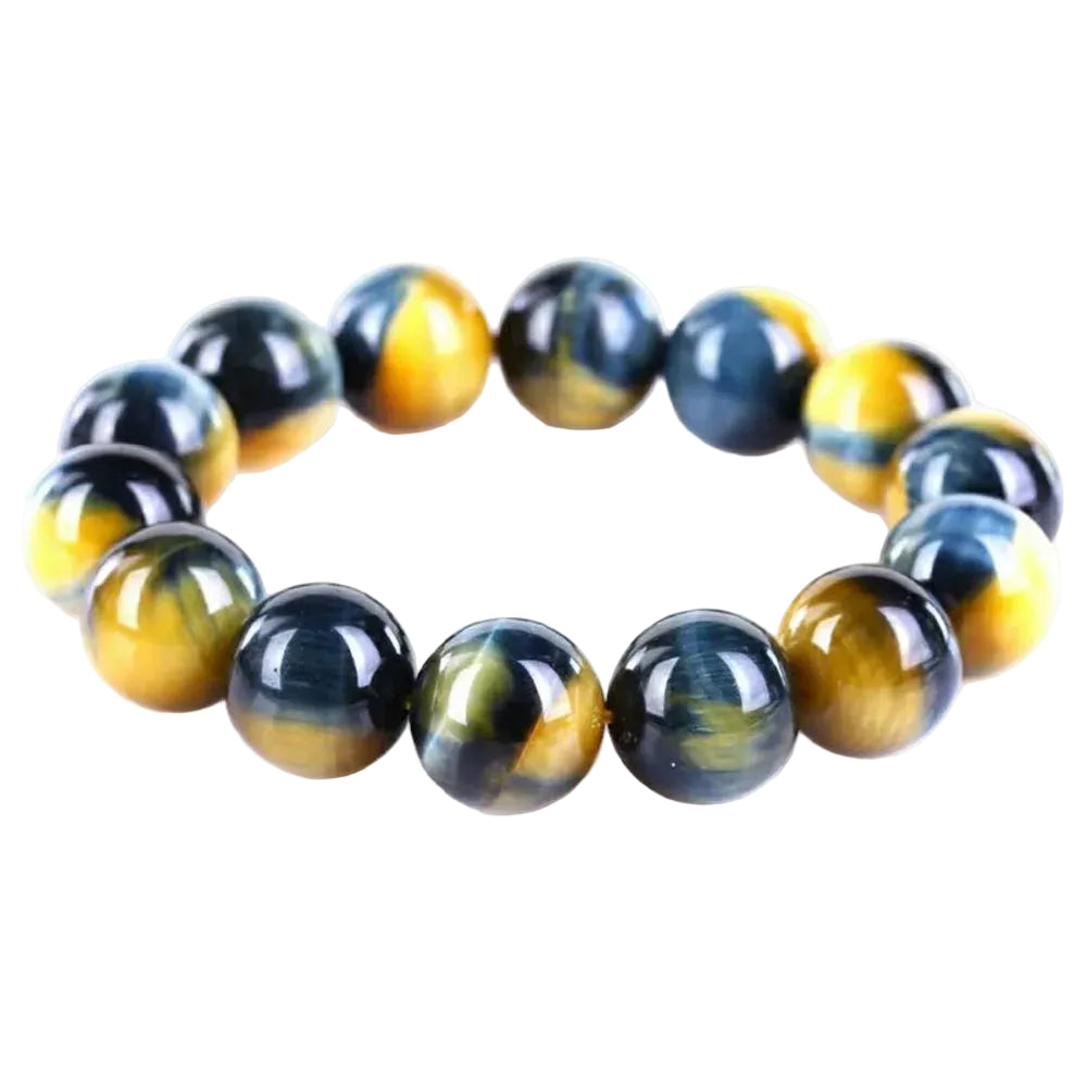 Tejesa Natural Gold Blue Tiger's Eye Round Beads Bracelet /Yellow Blue Tiger Eye Bangle Bracelet