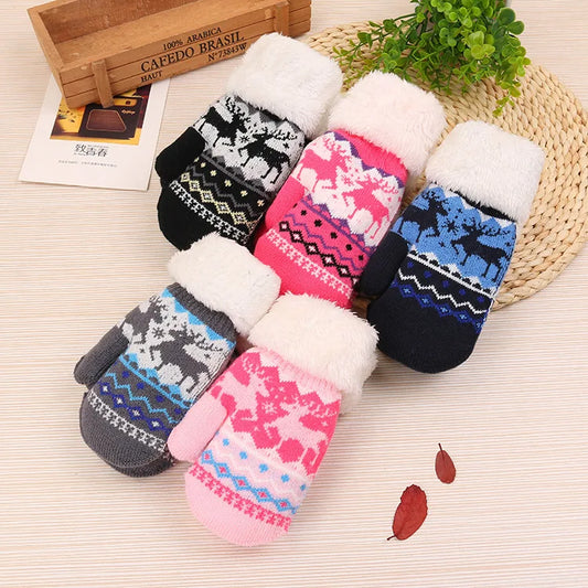 2-8 Years Old Kids' Sherpa Lined Knit Mittens Boys Girls Winter Gloves Children Snow Glove