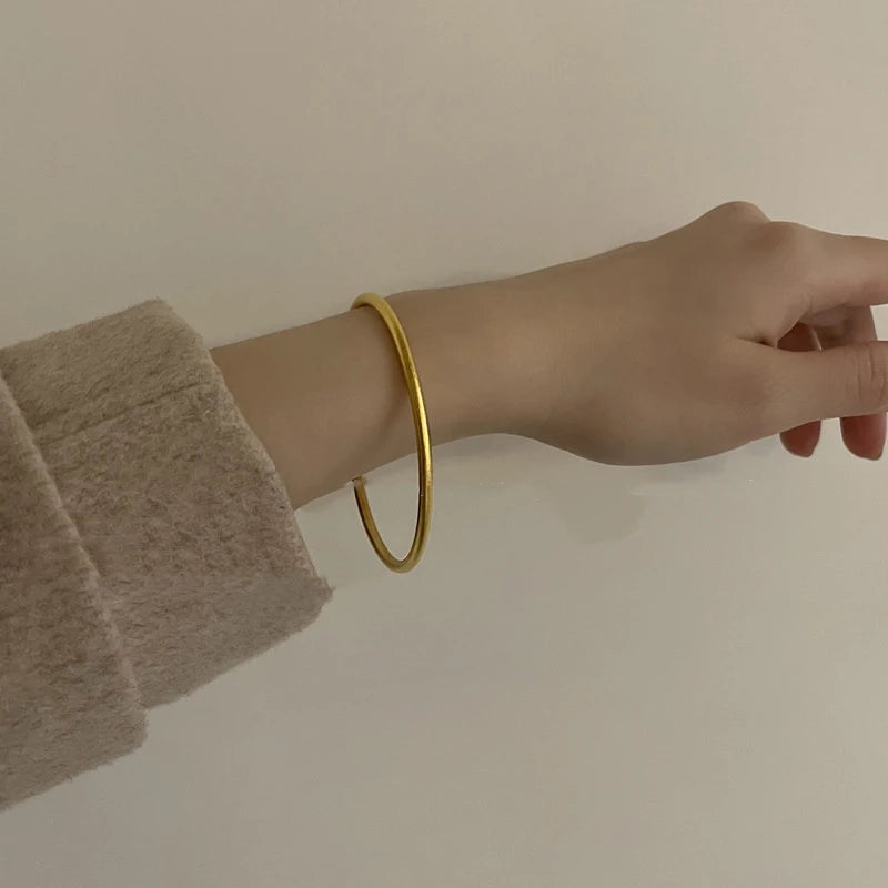 Hemasa 2pcs Gold and Silver  Color Stainless Steel Cuff Bracelet /Chic Jewelry Wristband Plain Slip Bangle