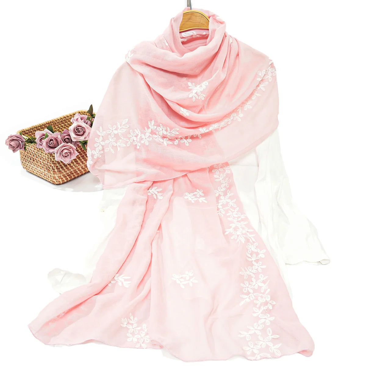 A women's fashionable embroidered embroidered soft edged thin scarf shawl