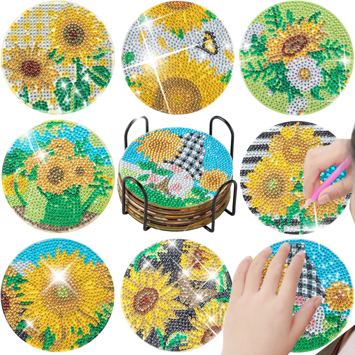 Hemasa 8pc/sets Mandala Diamond Painting Coasters  / Acrylic  Diamond Art Coasters