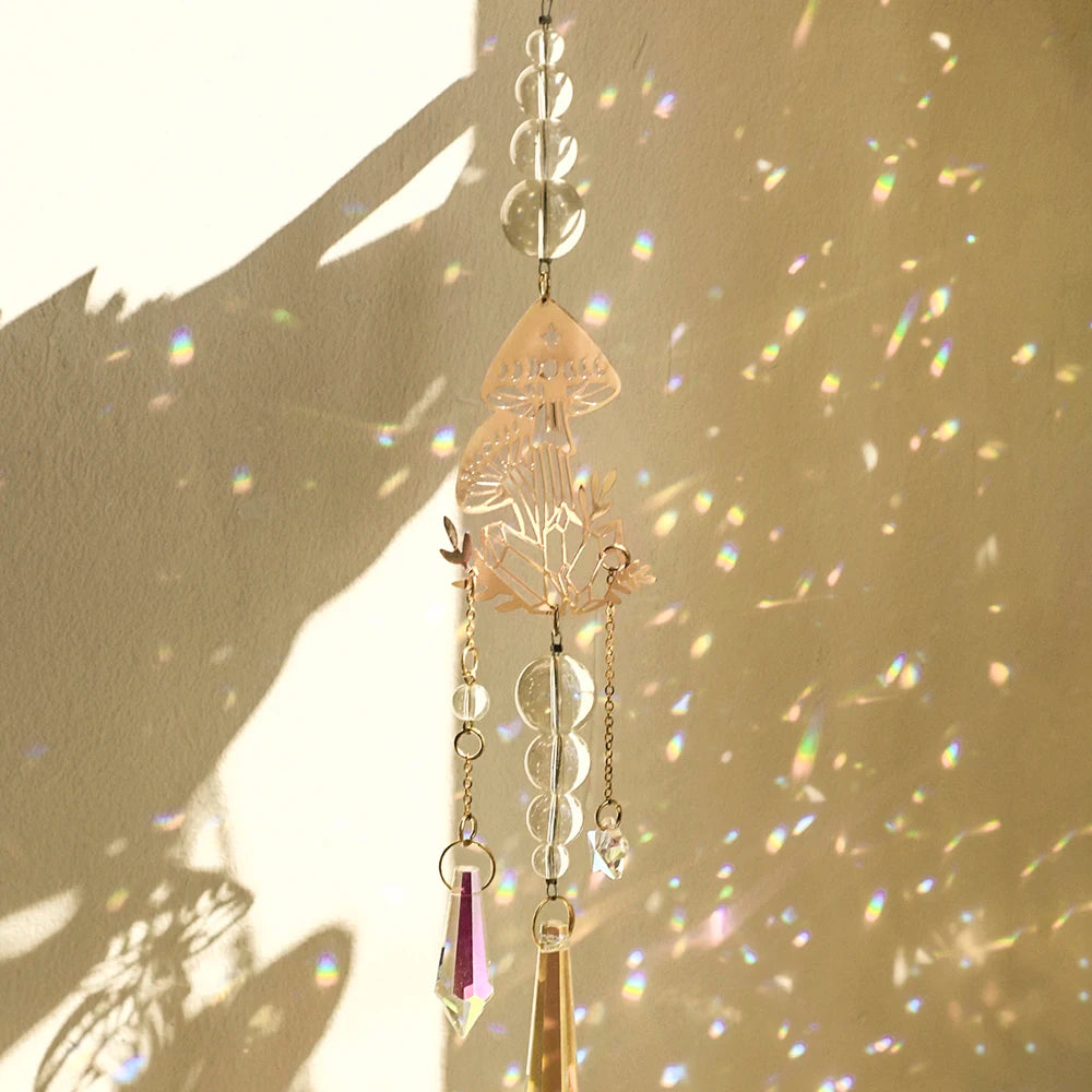 Hemasa Mushroom Sun Catcher Crystal Suncatcher Window Wind Chimes Chakra Prisma Art Hanging Ornaments Garden Suncatchers Outdoor Decors