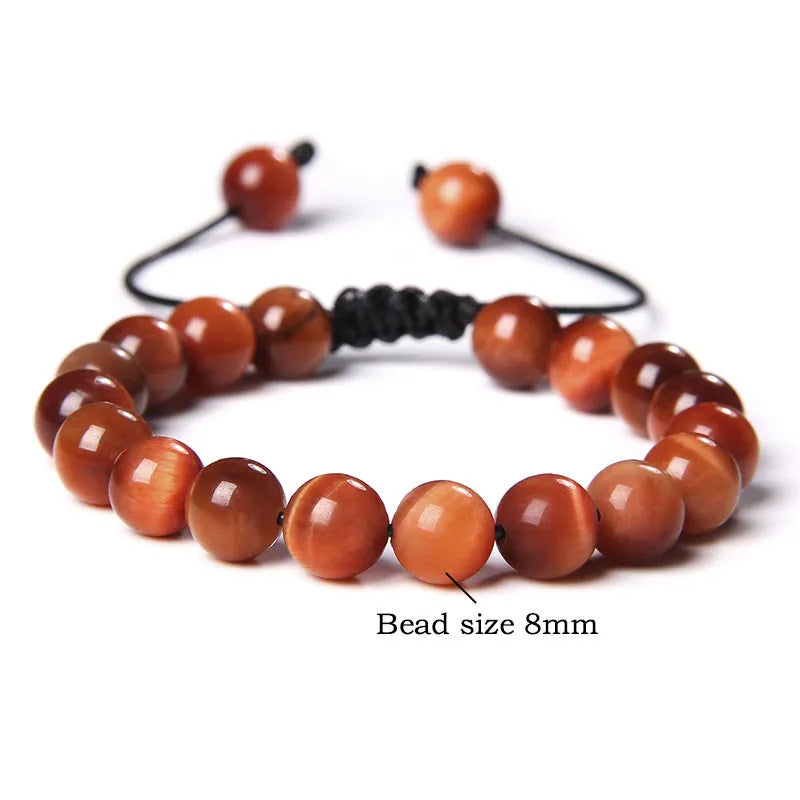 Hemasa Cool Royal Blue Tiger Eye Bracelets Natural Stone Tiger Eye Beaded Bracelets Pulsera Hombre Men Adjustable Woven Rope Bracelets