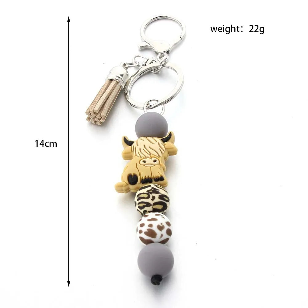 2024 New Cartoon Silicone Cowboy Bead Pendant Keyring Bag Accessories for women