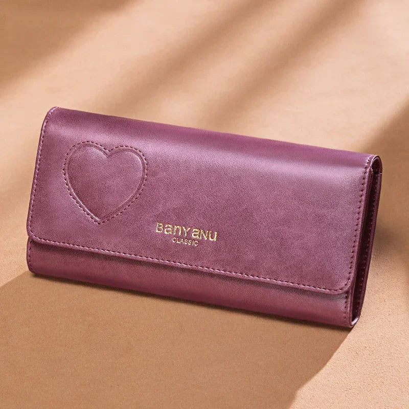Genuine Leather Rfid Long Women Wallets Clutch Zipper Coin Pocket Female Cute Heart Wallet Card Holder Phone Bag New Women Purse