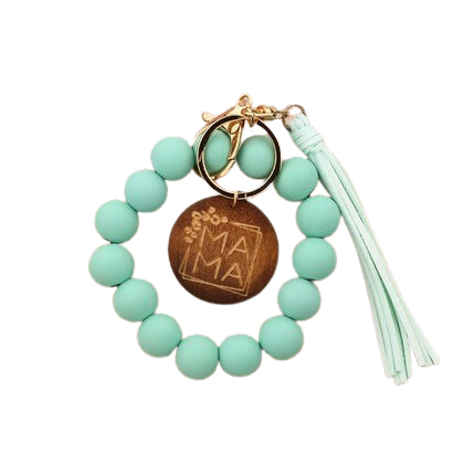 Hemasa Silicon Beads MAMA Monogram Wood Blank Wooden Disc Bracelet Tassel Keychain Wristlet Gift for Her Key Ring