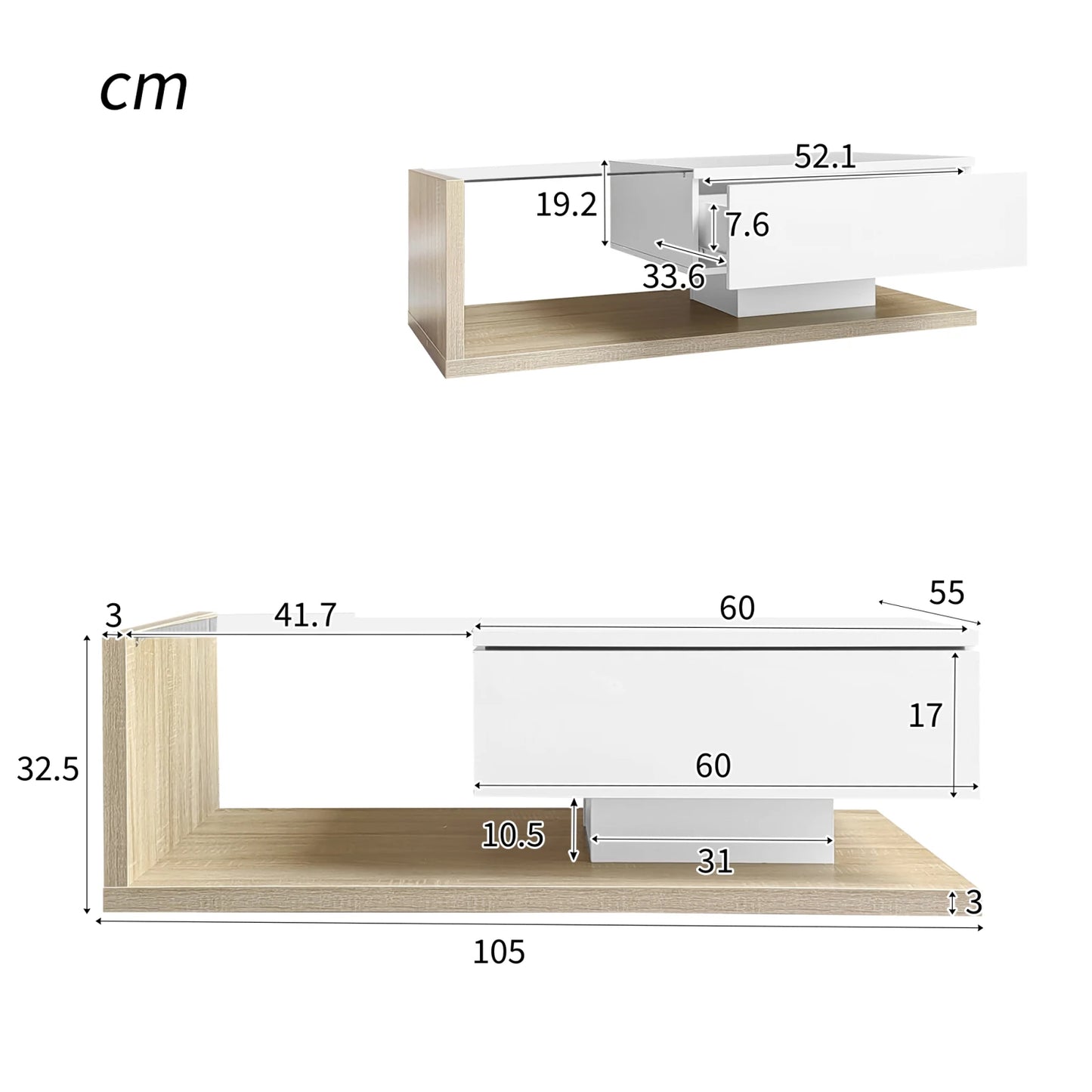 Coffee Tables With Glass And LED Living Room Coffee Table In High Gloss White And Wood Color Combination. Side Tables