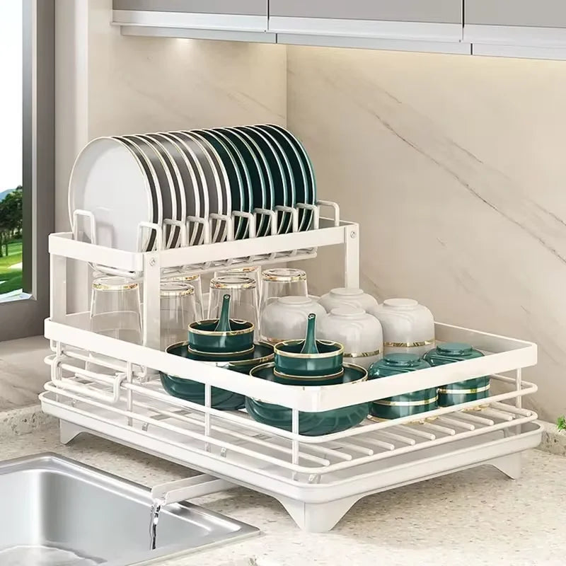 2025 NEW Kitchen plate storage box with drainboard above sink countertop tableware storage rack tableware drying rack adjustable