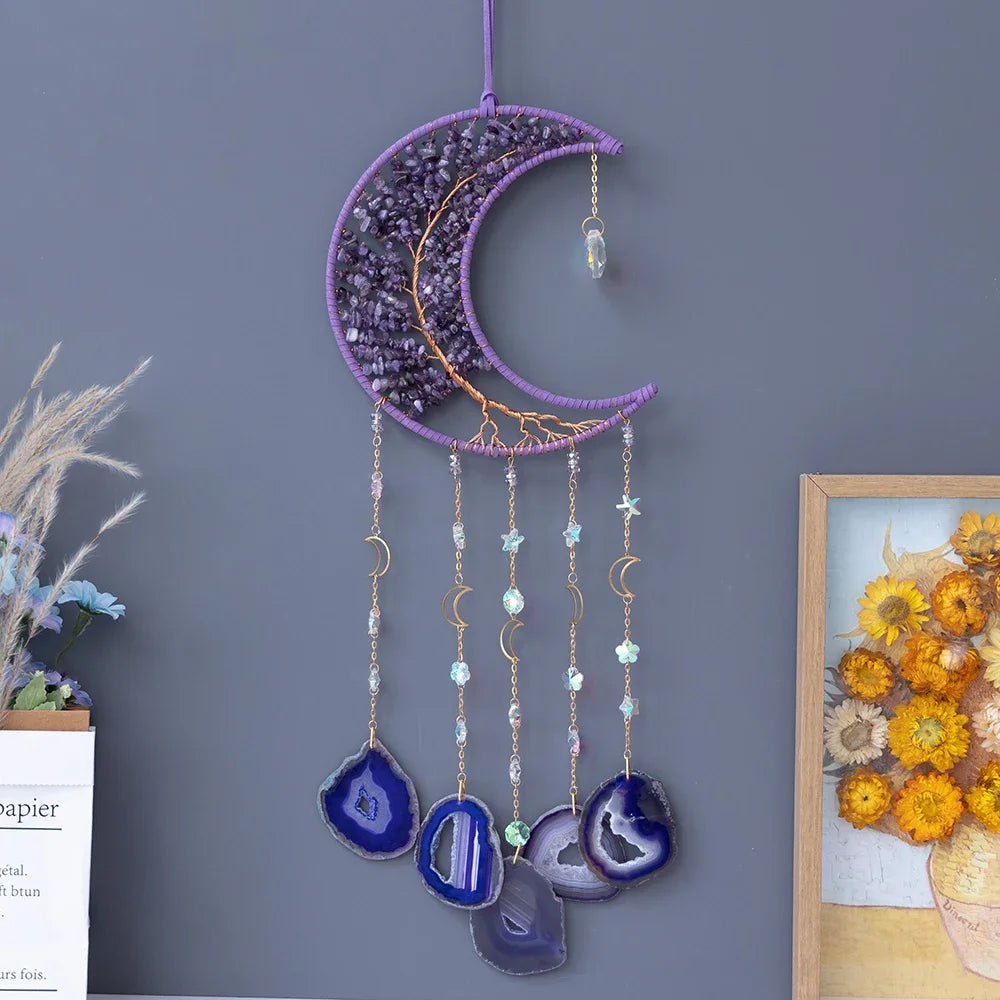 7 Chakra Gemstones Tree Of Life Dream Catchers  Natural Agate Bedroom Wall Hanging Crystal Dream Catcher Home Craft Decorations