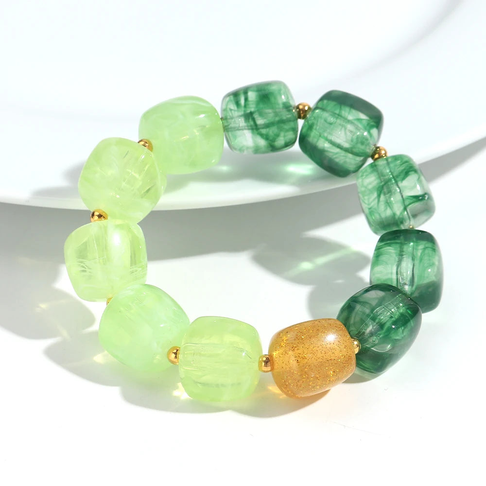 New Multicolor Acrylic Geometric Bead Bracelet for Women Trendy Resin Irregular Square Elastic Bracelets Handmade Jewelry Gift