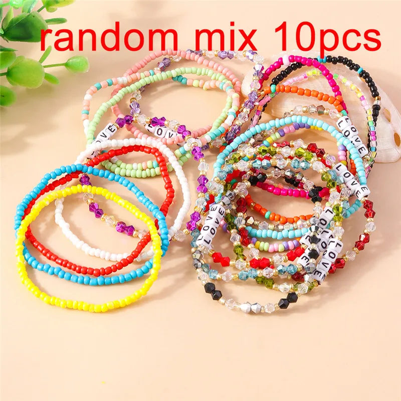 Bohemia Multilayer Colorful Beaded Bracelets Set For Women Heart Shell Flower Butterfly Charms Bracelet Summer Jewelry Gifts