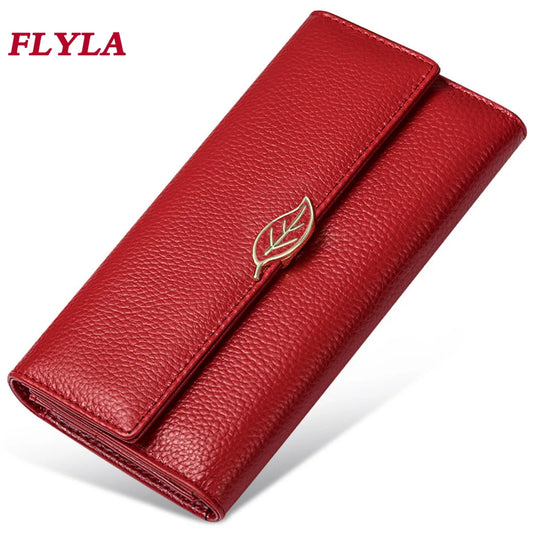 New Lychee Pattern Genuine Leather Wallet for Women Long Leather Leaf Women Wallet