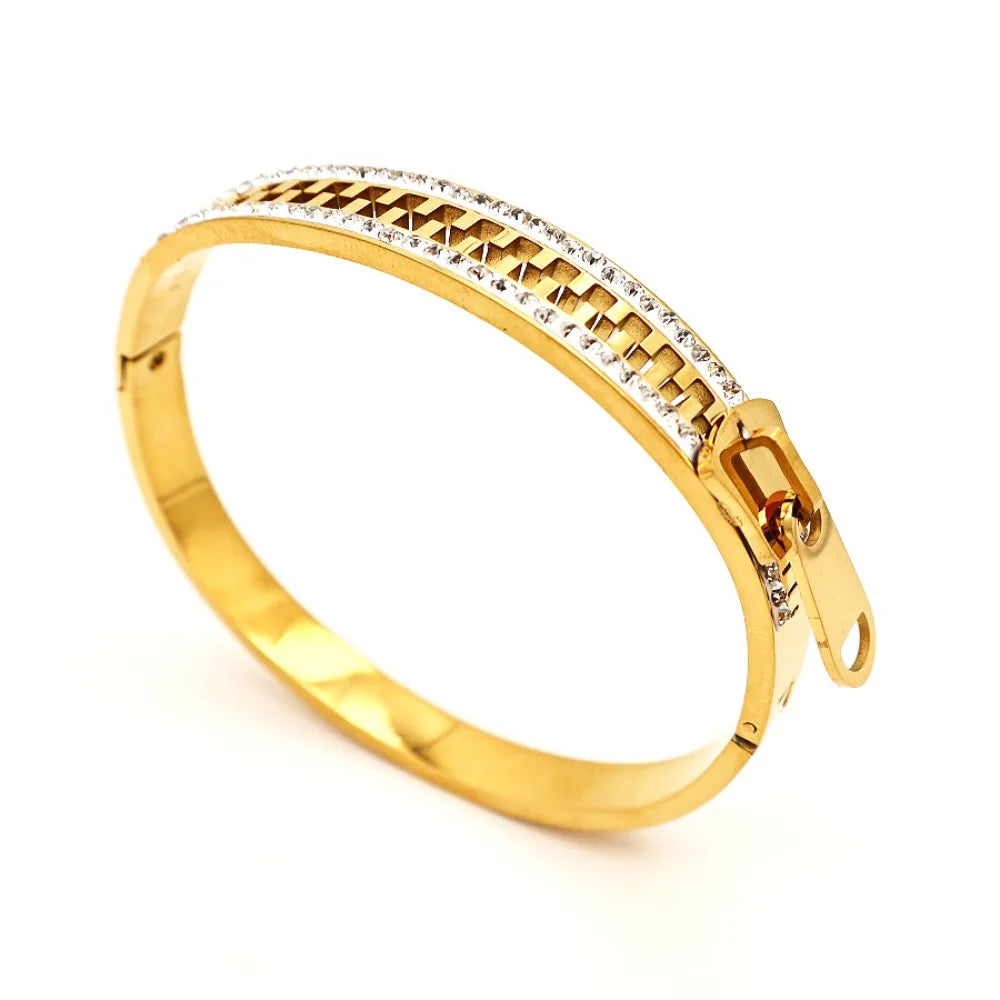 Tejesa Shiny Zipper Bangle /Cstal Bracelet Gold Plated Fashion Zip Titanium Steel Hand Chain Gift