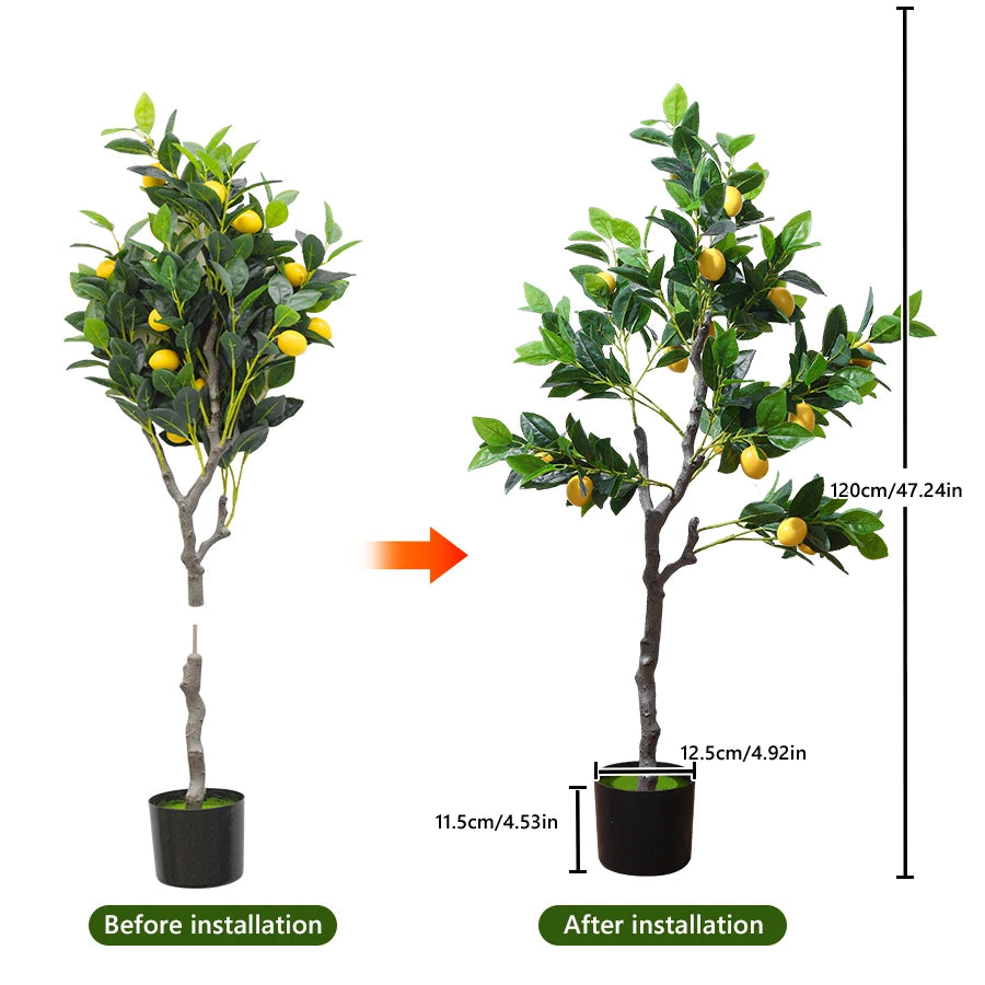 120cm/150cm Artificial Lemon Tree Artificial Tree With Fruit Fake Bonsai Plant Plastic Potted Plant Christmas Home Garden Decor