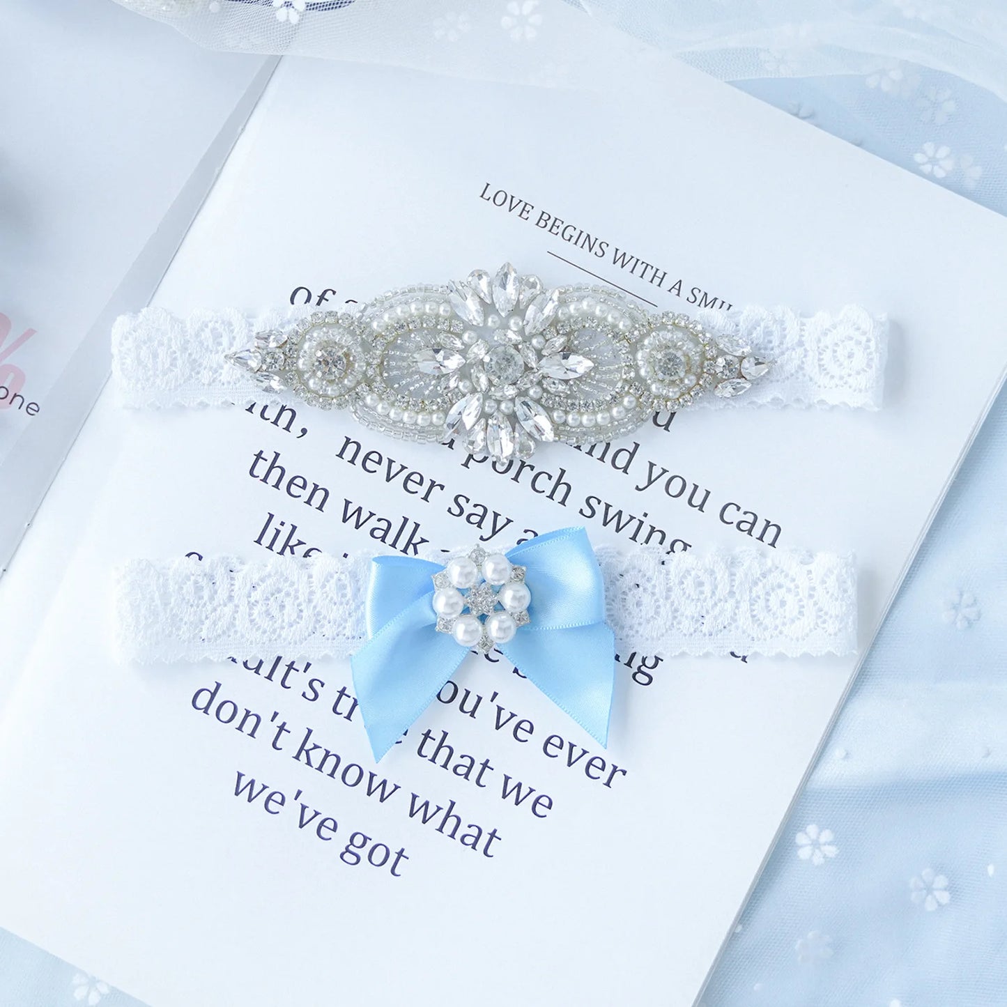 Lace Leg Wedding Bridal Garters Bride Silver Rhinestones Pearls Women Thigh Decoration Ring