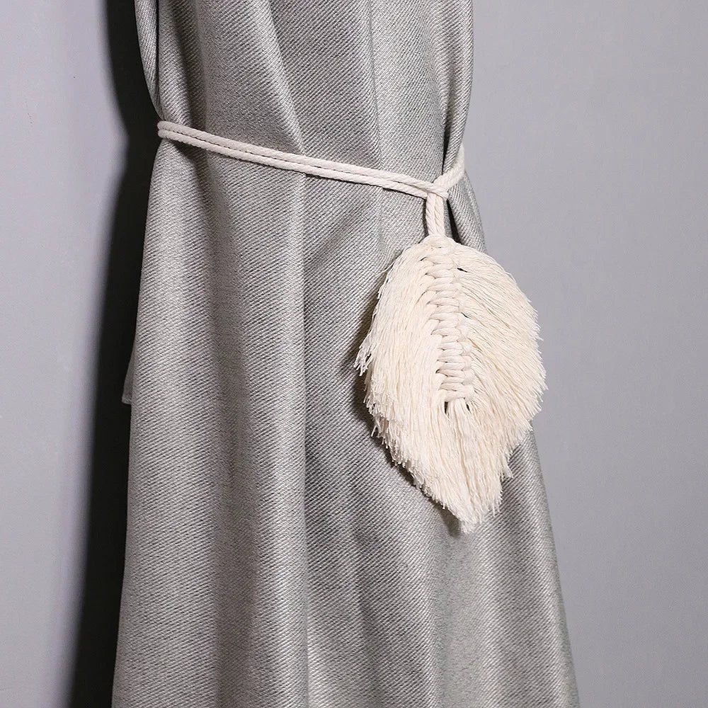 Leaf Tassels Curtain Tie Backs Hand-Woven Cotton Tassel Curtain Straps Tie Decorative Bedroom Living Room Accessories Boho Decor