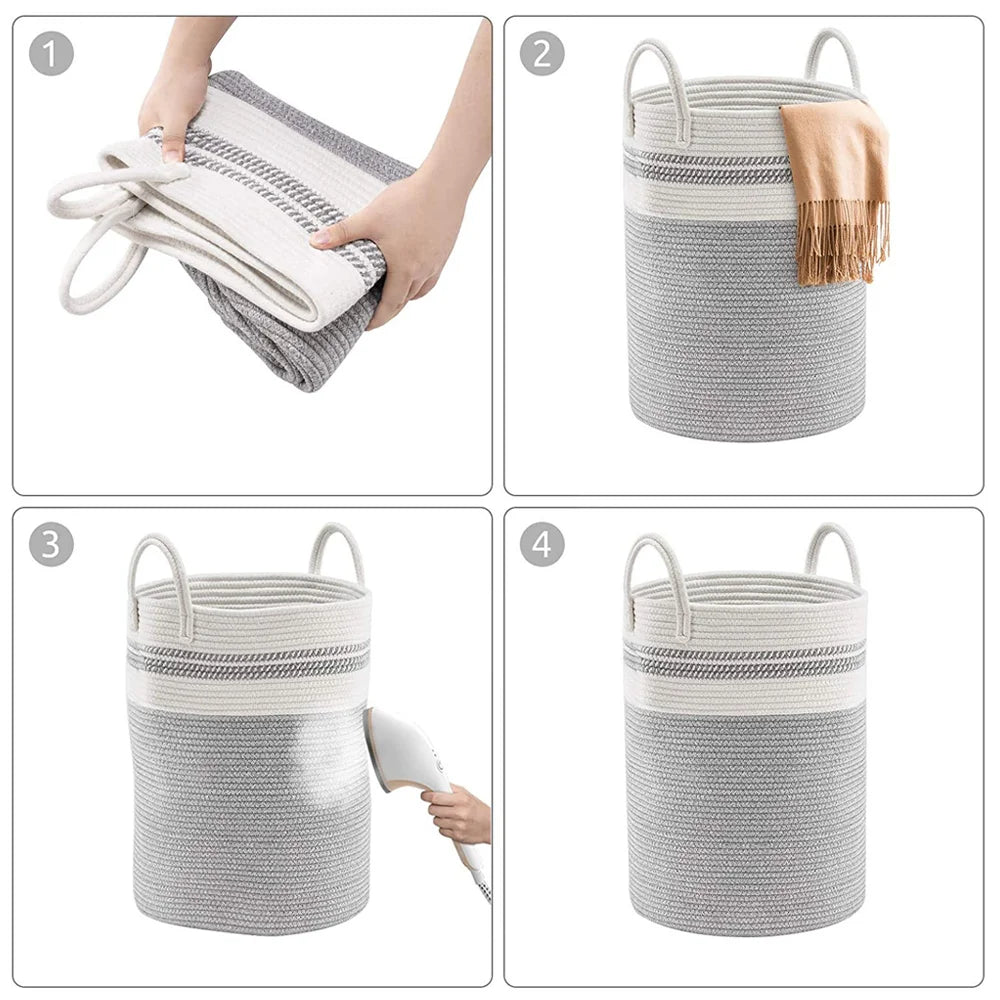 Tejesa Large Rope-Handled Laundry Hamper with Lid - Durable Clothes Basket