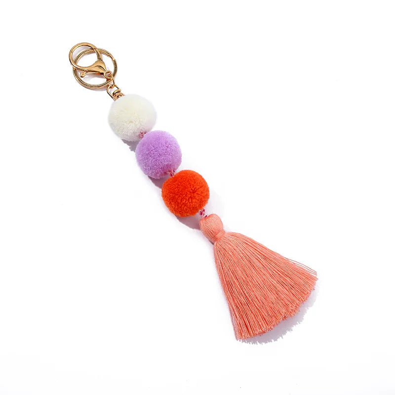 Hair Ball Tassel Keychain Colorful Pompom Keyring For Women Bag Hanging Pendants Accessories Fluffy Plush Key Ring