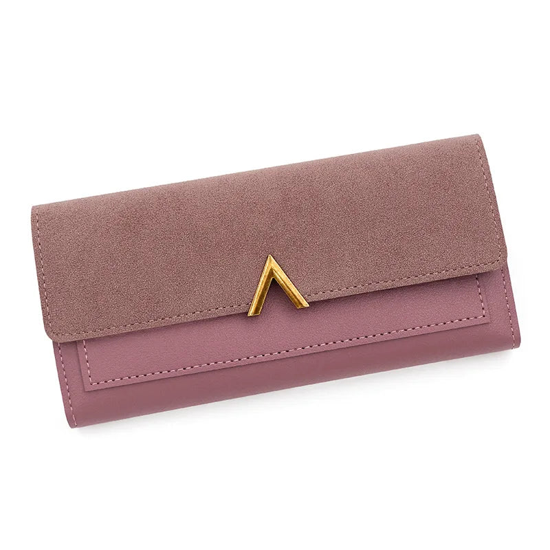Tejesa  women's wallet long V-shaped buckle three fold wallet for women, hand-held bag, change card bag