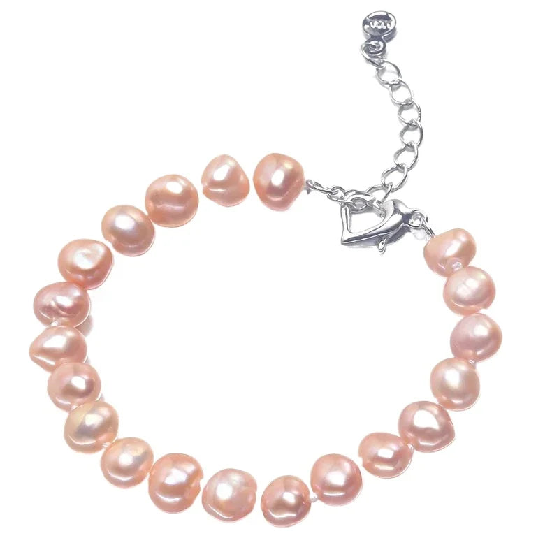 YWYC 5-6mm Heart Buckle Bracelet for Women Natural Freshwater Baroque Pearl 16-20cm Bracelets with Chain