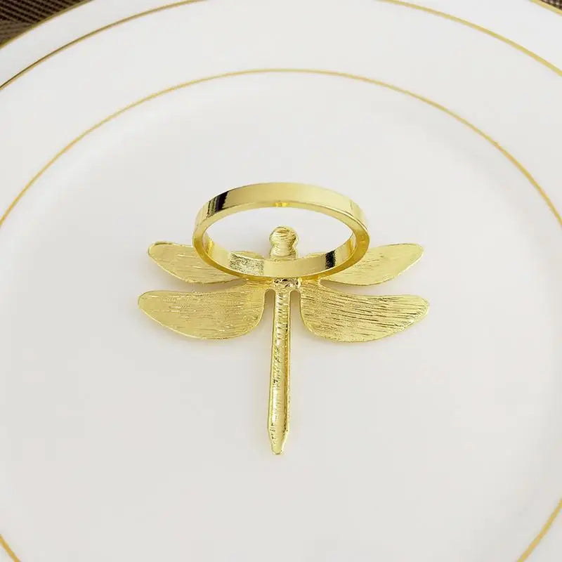 Hemasa 6 Pcs Wedding Napkin Holders Dragonfly Napkin Rings For Wedding Decoration Supplies Paper Ring Table Decoration Gold Silver 30P