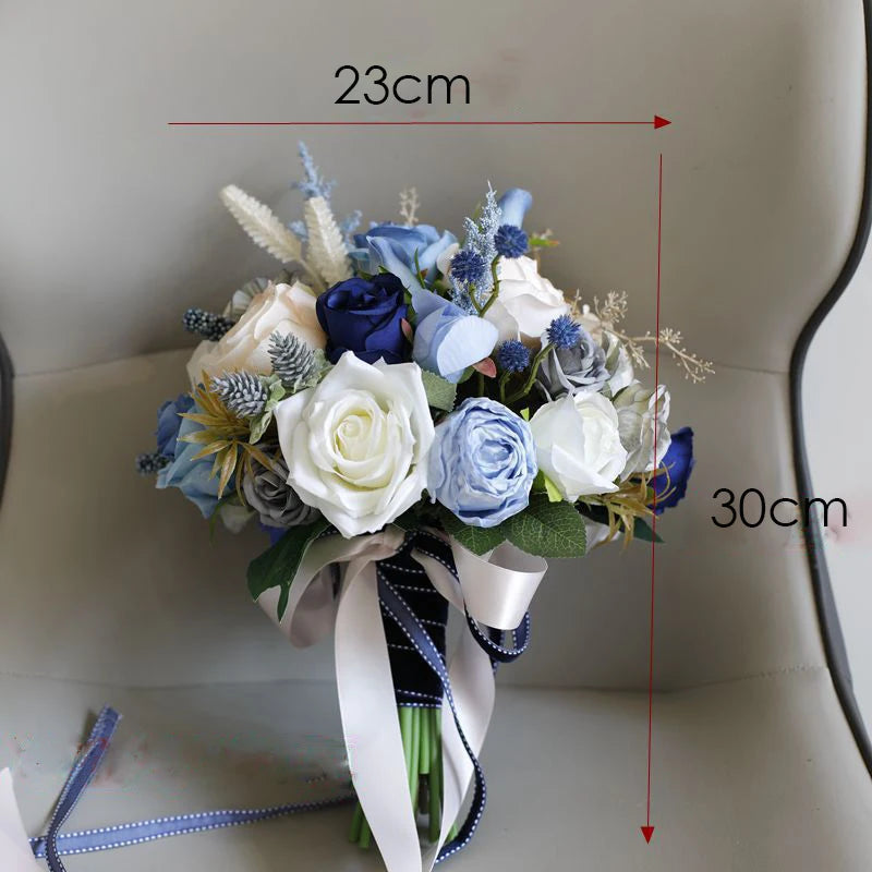YeeNanee Wedding Bouquets for Bride White Blue Artificial Rose Flowers Bridal Bouquet Rustic Wedding Ceremony Anniversary Decor