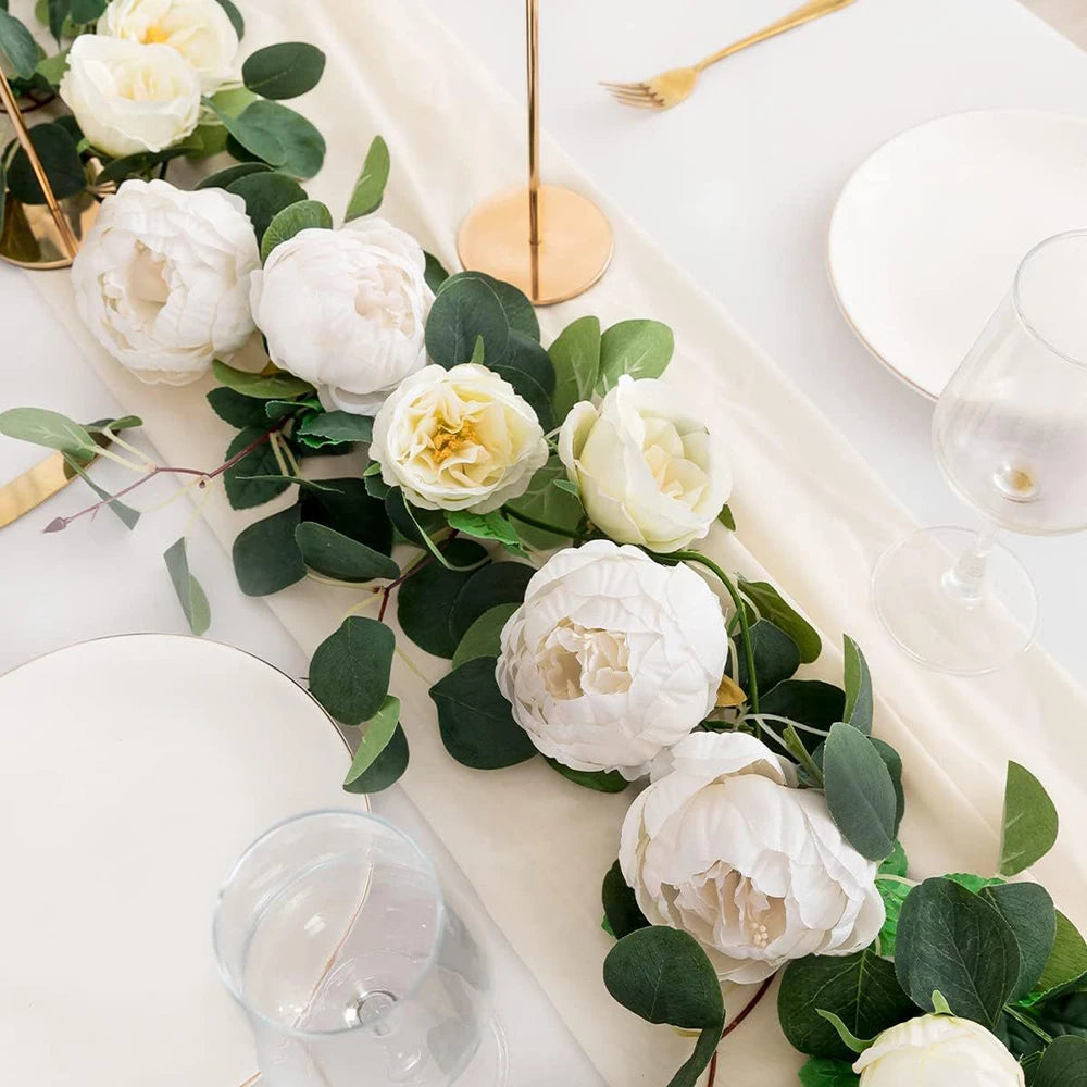 Tejesa Artificial Peony Flowers Eucalyptus Garland Floral Greenery Vines for Wedding Arch Table Wall Backdrop Party Home Decor