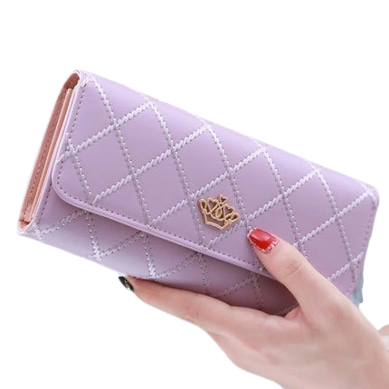 Hemasa Black Long Wallets for Women/ PU Leather Diamond Pattern Purse Card Holder Crown Buckle