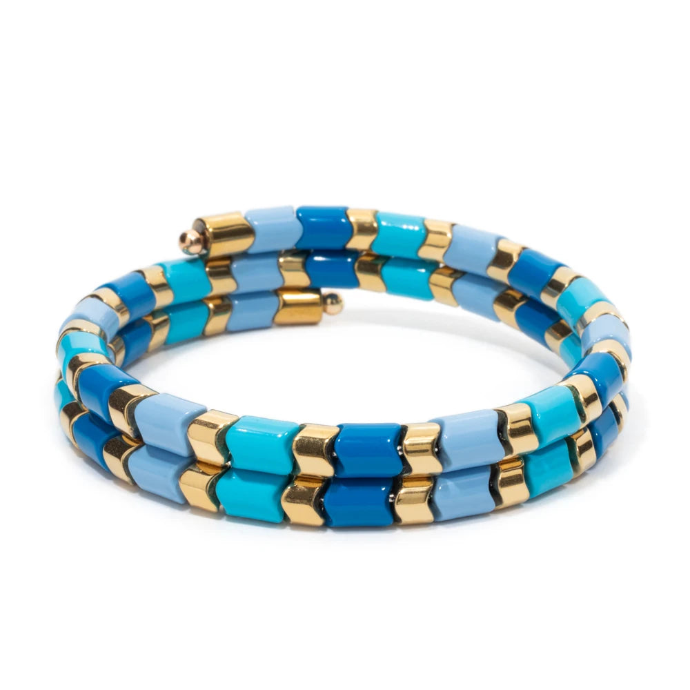 Tejesa 5X6mm  Enamel Colorful  Circle Tube Beads Bangle Bracelet  For Women