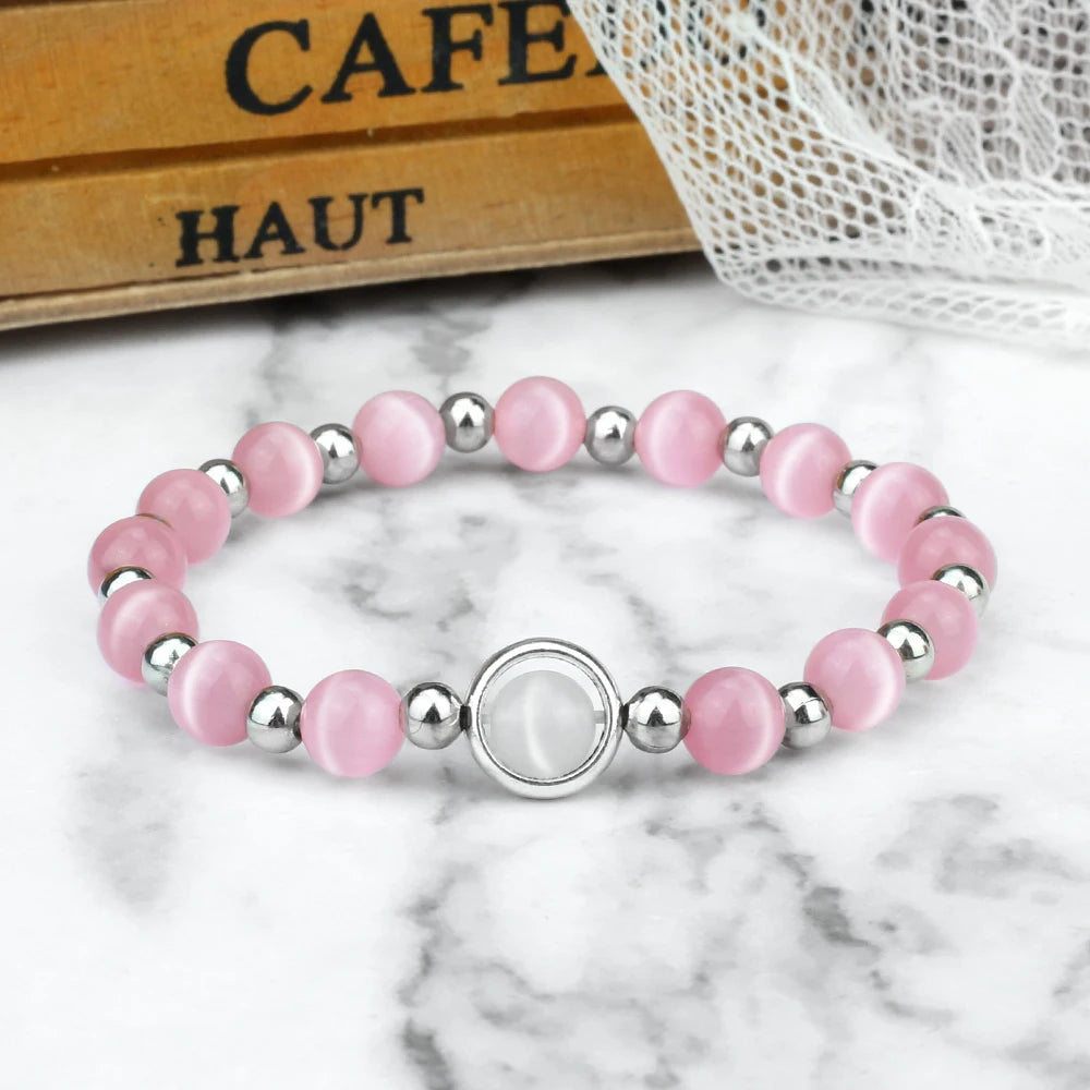 Charm Bracelets 8mm Natural Cat Eye Stone Beads Bangle For Women Men Elastic Rope Wristband Lucky Amulet Vintage Fashion Jewelry