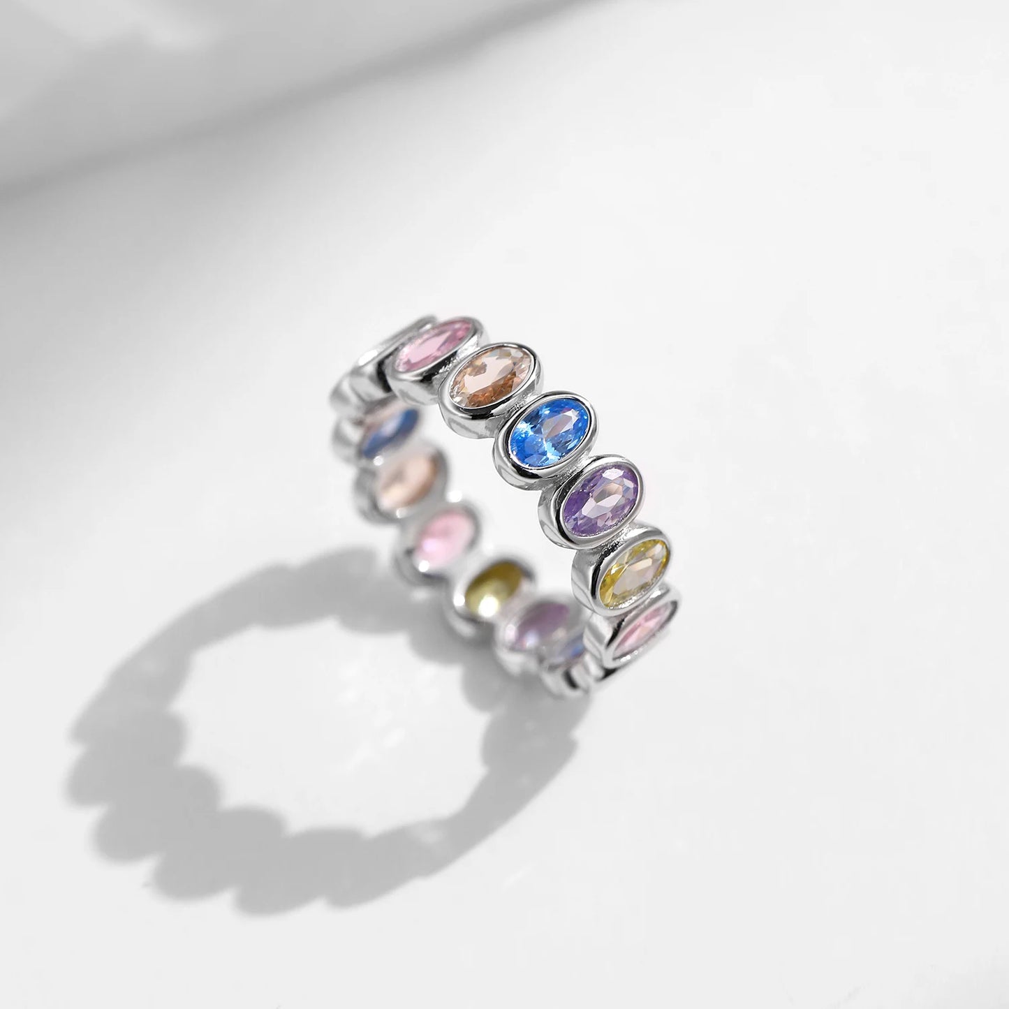 MODIAN 925 Sterling Silver Rainbow Color Cubic Zirconia Rings Luxury Wedding Engagement Rings Band For Women Jewelry
