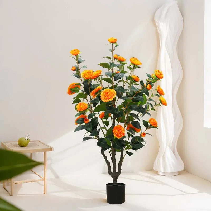 100CM Artificial Camellia Tree Artificial decorative plants For Wedding&Garden Home Room Decor Office & Living Room Floor Decor