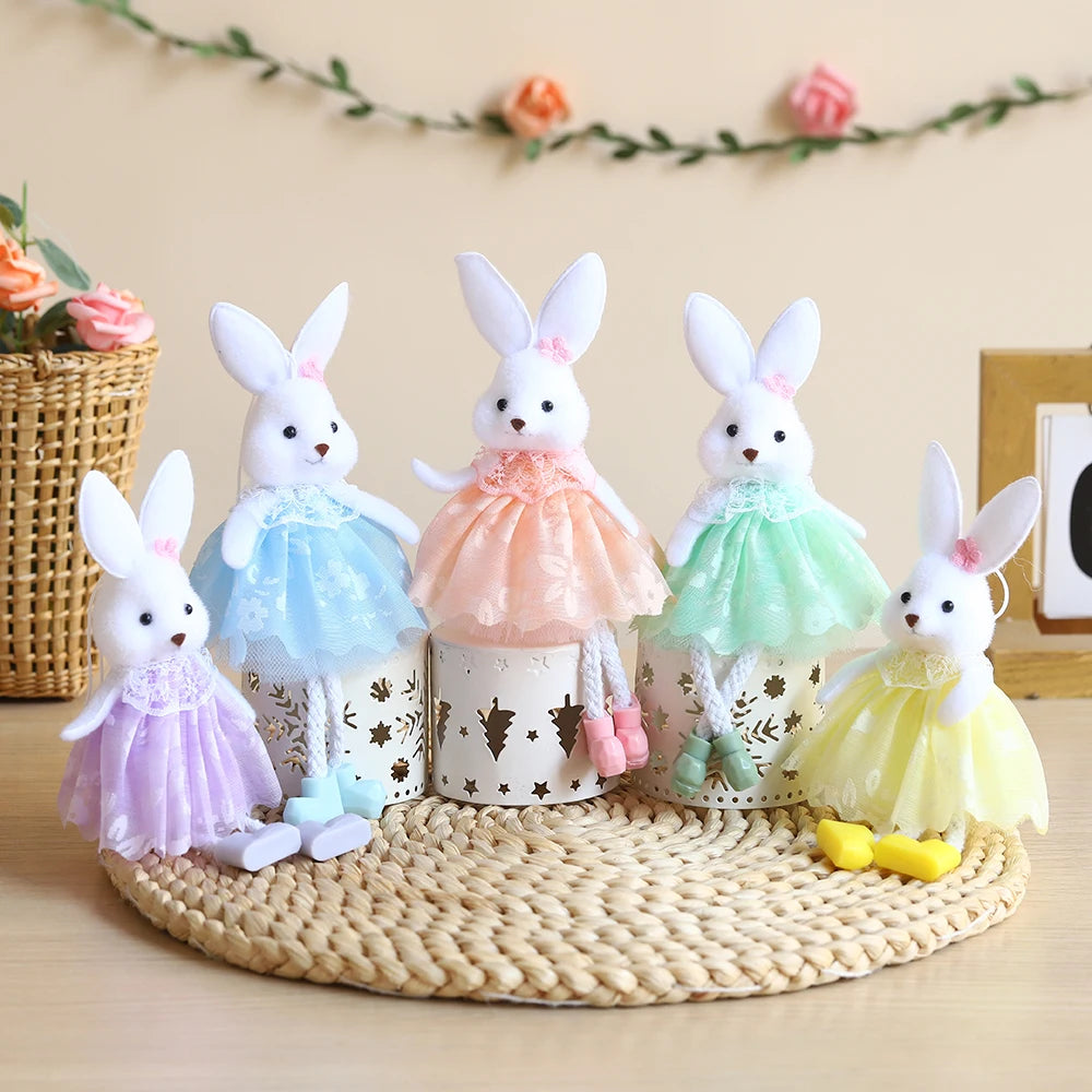 Hemasa Easter Bunny Hanging Ornaments Pastel Purple Green Blue Yellow Skirt Rabbit Doll Figurine Kids Gifts Spring Easter Decorations