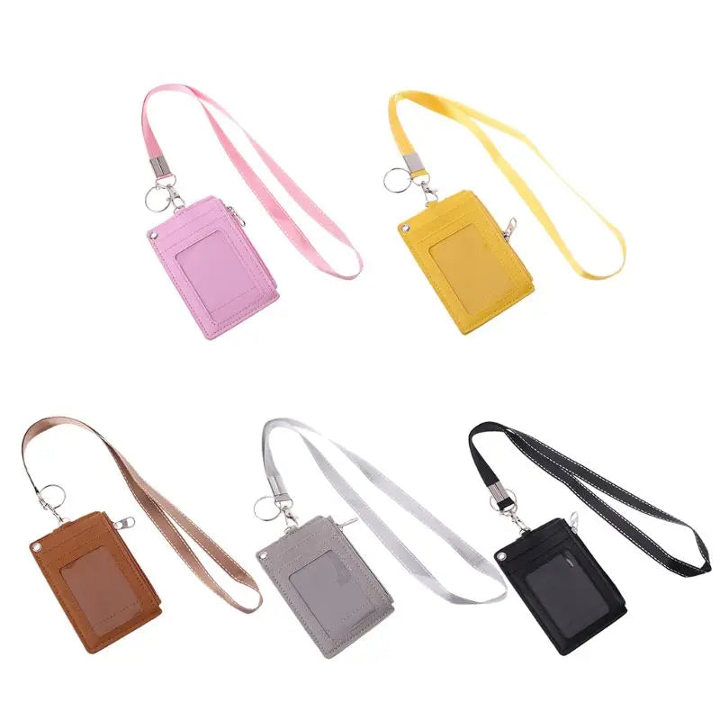 Business Credit Card Badge Coin Purse Holder with Zipper Neck Strap Lanyard Keychain Multifunctional