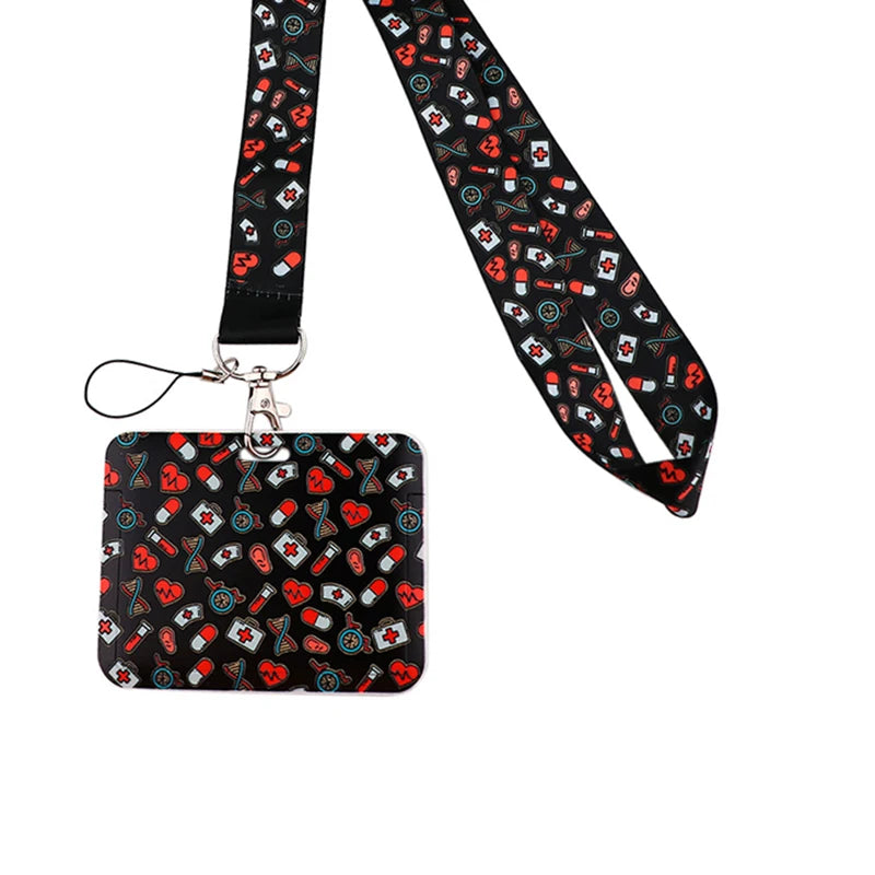 Dentist Doctor Nurse Cartoon Credential Neck Strap Lanyards Keychain ID Card Pass Hang Rope Lariat Key Chain Ring Badge Holder