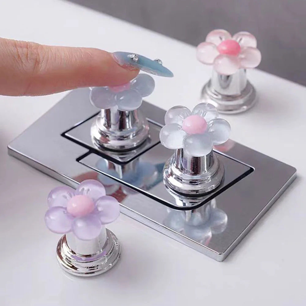 Hemasa 5pcs Flower Shaped Toilet Presser Love Toilet Press Button Tank Push Switch Water Tank Buttons Nail Protector Bathroom Decor