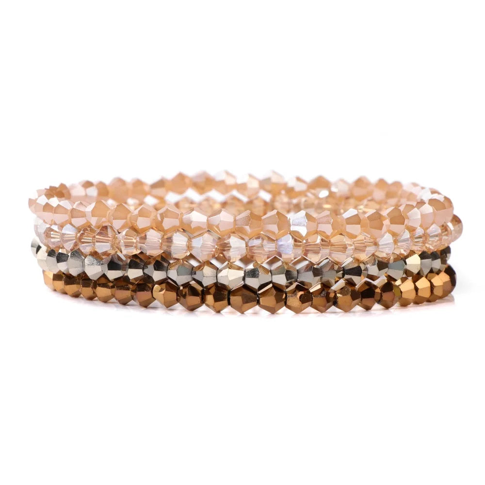 Crystal Bracelet Shiny 4Pcs/Set Faceted Czech Austria Crystal Beads Bracelet Women Men Bangles Shiny Jewelry Fashion Party Y2K