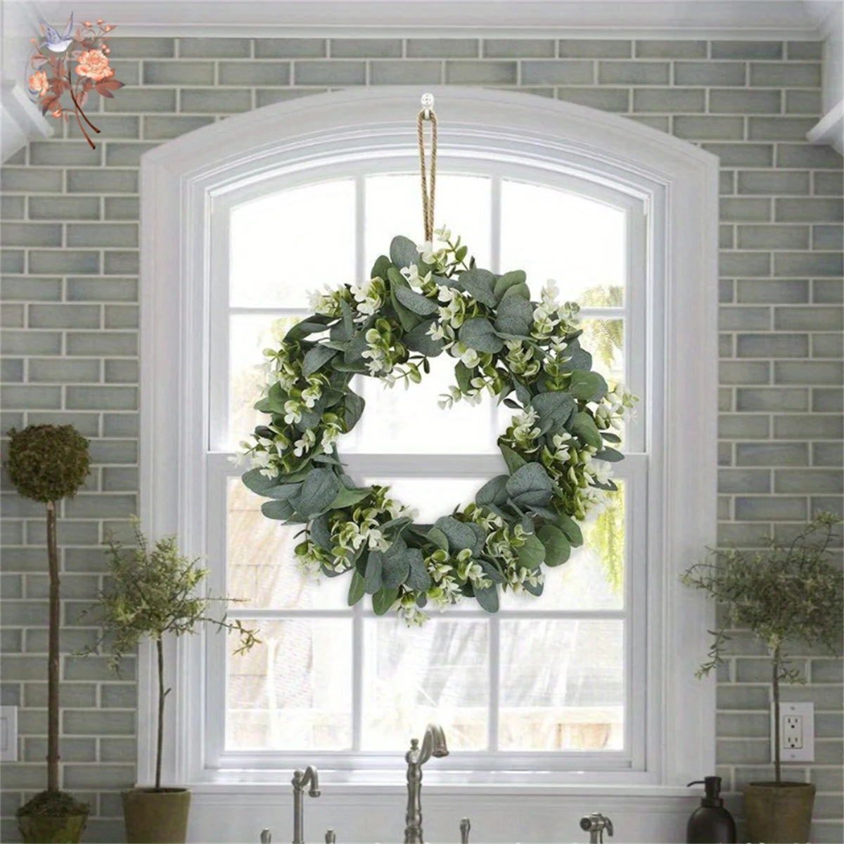 Simulation Money Leaf Eucalyptus Wreath Front Door Wall Hanging Green Garland Holiday Festival Party Home Decoration Ornaments