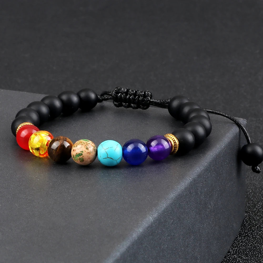 Hemasa 7Chakra Beaded Bracelets Natural Tiger Eye Stone Black Lava Yoga Healing Bracelet for Women Men Meditation Bangles Jewelry Gift