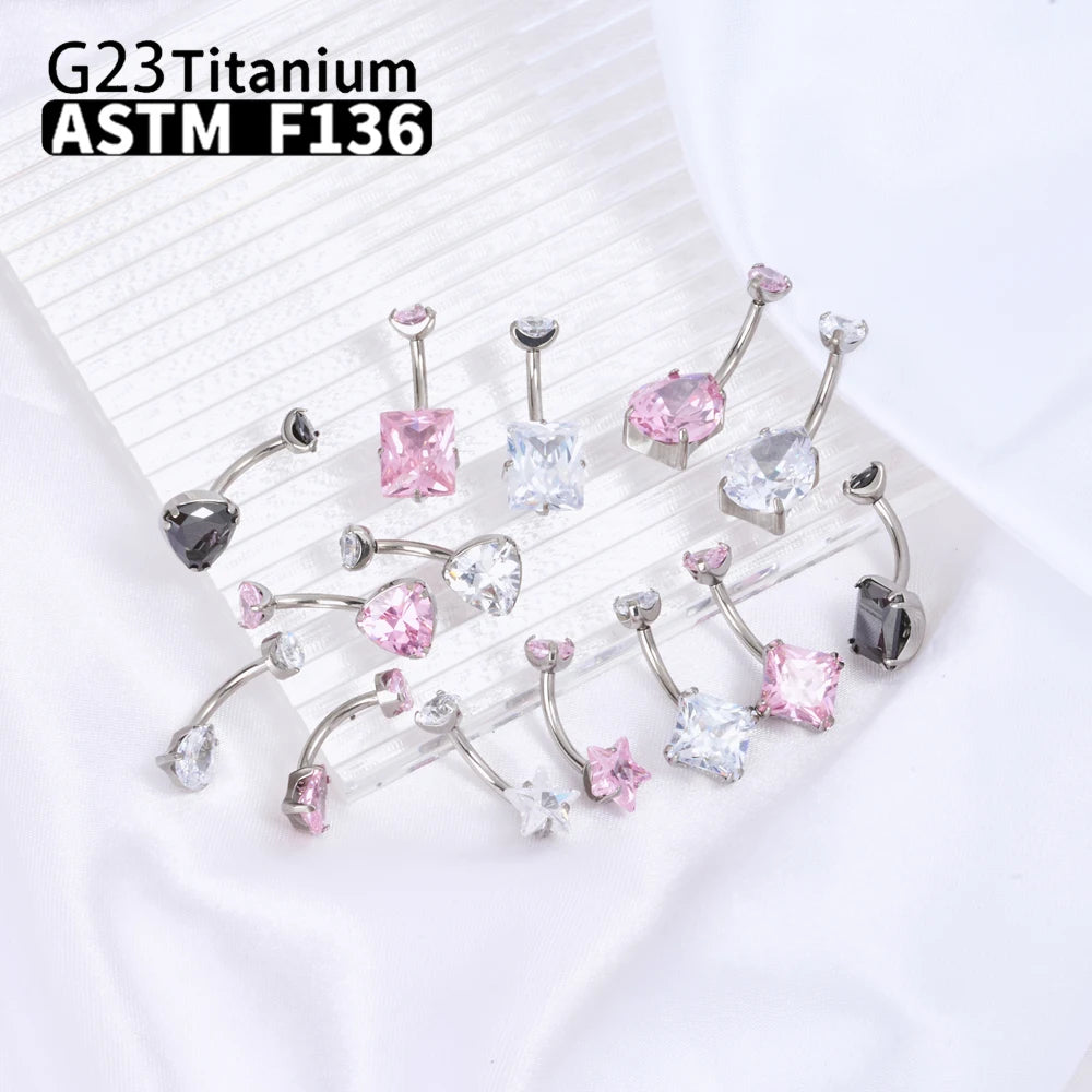 G23 Titanium Women Sexy Belly Button Rings Piercing ASTM F136 Body Jewelry 14G Internally Threaded Zircons wholesale Jewelry