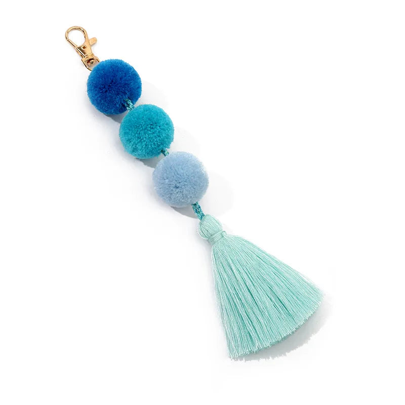 Hair Ball Tassel Keychain Colorful Pompom Keyring For Women Bag Hanging Pendants Accessories Fluffy Plush Key Ring