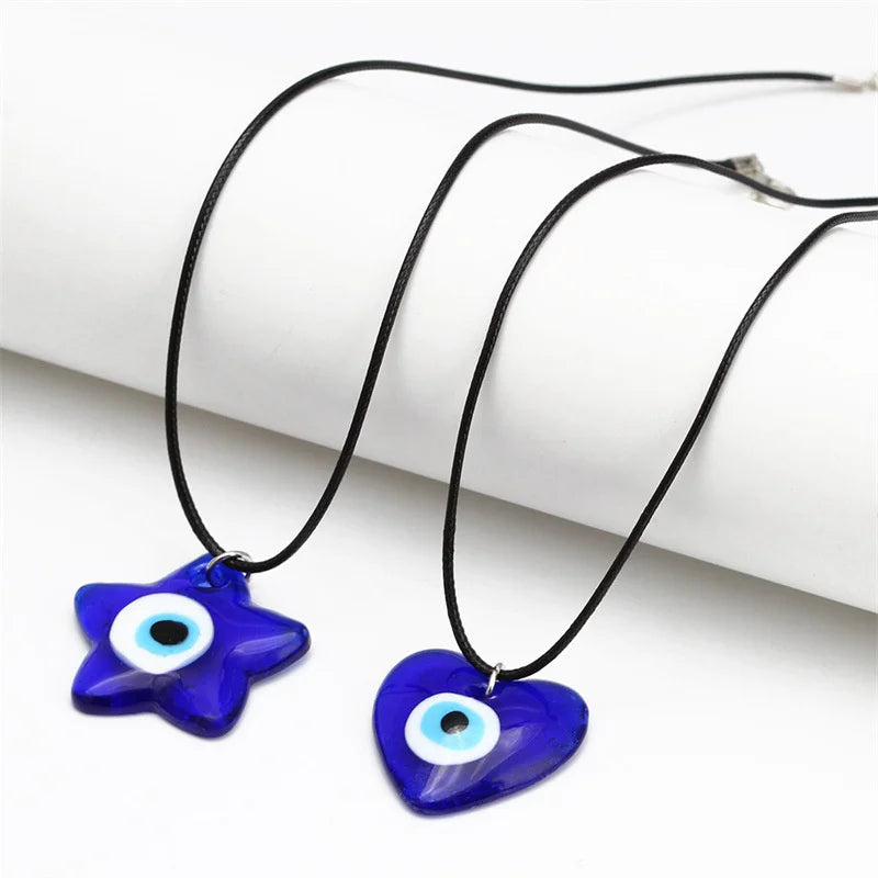 Evil Eye Necklace 30mm 40mm Turkish Round Red Pink Blue White Glass Eyes Lucky Pendant Leather Rope Necklace Unisex Jewelry Gift