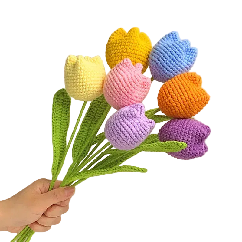 Hemasa 3Pcs  Cute Knitted Tulip Flower Creative Crochet Tulip Artificial Bouquets Graduation Flower Bouquet Wedding Friends Gift