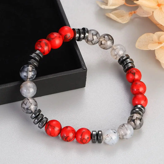 8mm Red Turquoises Beaded Bracelets Men Women Nature Stone Obsidian Hematite Weight Loss Health Protection Soul Jewelry