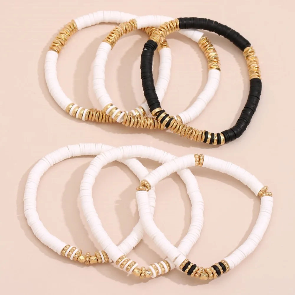 Hemasa 6Pcs/Set Summer Beach 6mm Soft Polymer Clay Beaded Bracelet Women Multilayer Bohemia Ethnic White Bracelet For Women YB-29