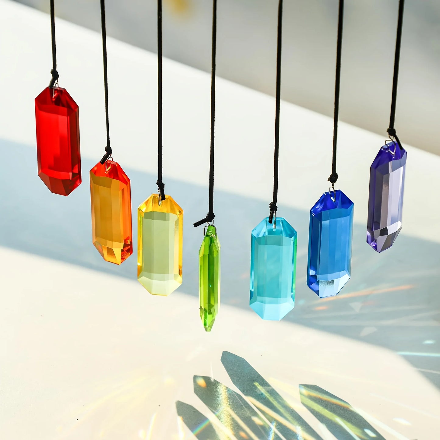 Tejesa 7pcs Crystal Suncatcher Prisms 3'' Indoor Window Hanging Ornament Rainbow Glass Prism Sun Catcher Decor for Home Garden Healing