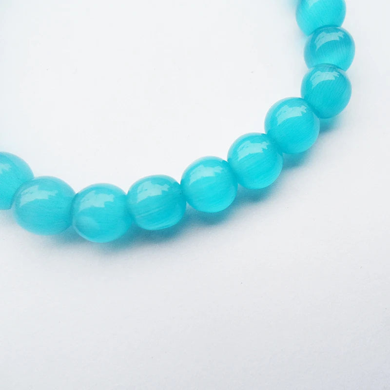 tiki  по 1 грн все 8MM Blue Cats Eye Crystal Bracelet For Women Men Gift Strand Charm Mother Kids Pulsera Hombre Wholesale
