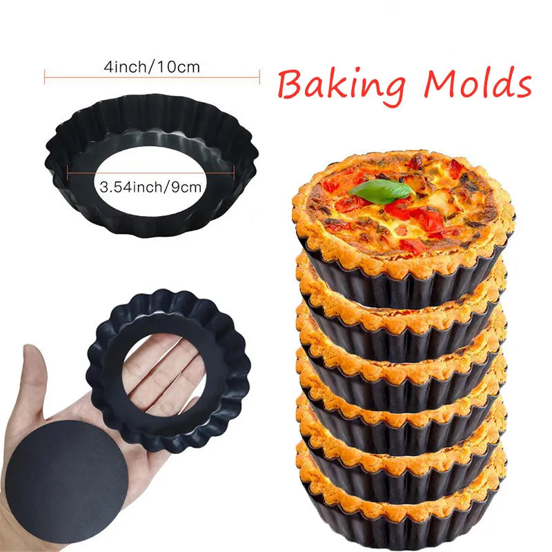 Tejesa 10cm Mini Pie Muffin Cupcake Pans Non-Stick Tart Quiche Flan Pan Molds Pie Pizza Cake Mold Removable Loose Bottom Round Bakeware