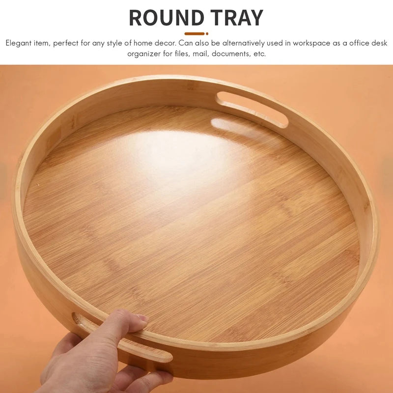 Promotion! Round Serving Bamboo Wooden Tray for Dinner Trays Tea Bar Breakfast Food Container Handle Storage Tray 3 mirror tray